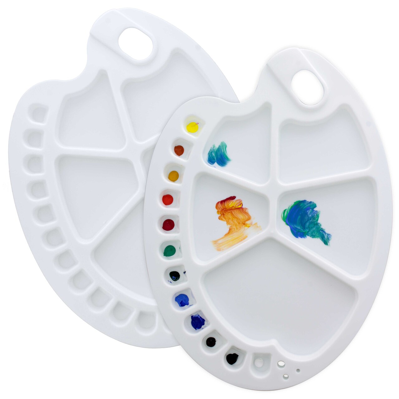 10" x 13.5" Clear Oval Acrylic Painting Palette with 17 Paint Wells (2 Pack) - Artists Transparent Plastic Mixing Paint Palette Tray - Non-Stick Surface for Acrylic and Oil Paint